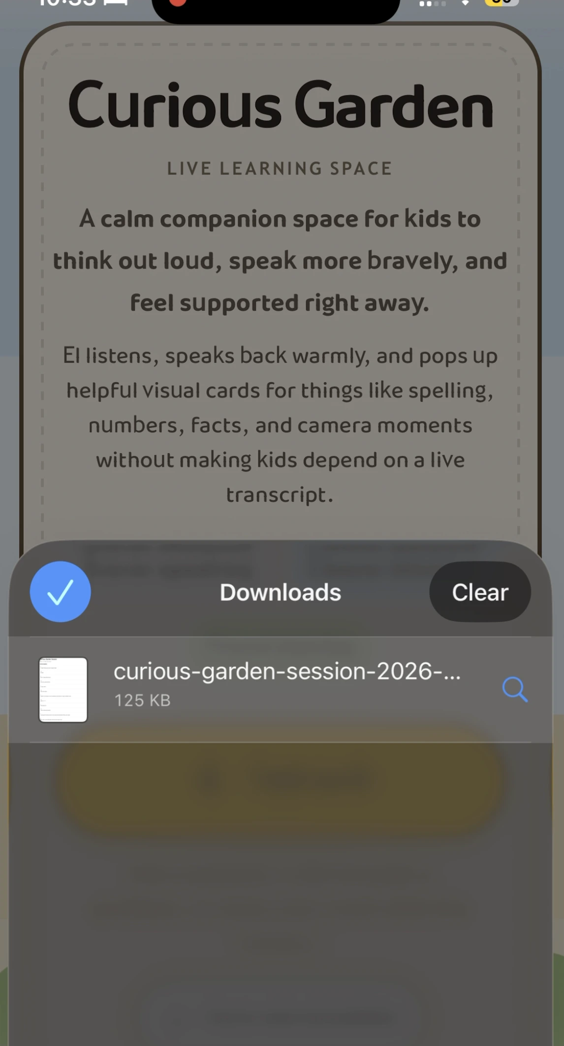 Curious Garden saved conversation file screen